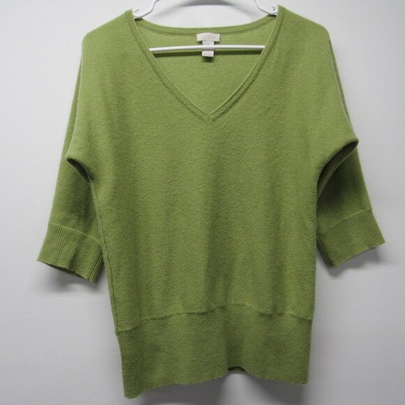 Chicos 100% Cashmere Green V Neck Half Sleeve Sweater sz 1 US Small - Picture 1 of 3